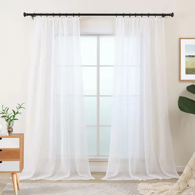 Productafbeelding van Transparante gordijnen 245 cm, set van 2, linnenlook, wit, voor woonkamer