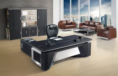Produktbild von Moderner Eckschreibtisch aus MDF, PVC und Edelstahl in Schwarz
