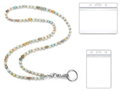 Produktbild von Schlüsselanhänger für Mädchen – Bunte Kordel mit Perlen und Kartenhalter für Schlüssel, Ausweise und Namensschilder