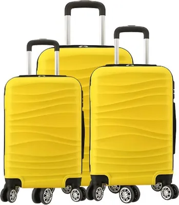 Immagine prodotto di Valigia da viaggio 3 pezzi trolley a guscio duro Set di valigie Set di bagagli a mano Borsa da viaggio ABS-04 Giallo
