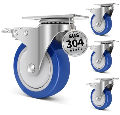Produktbild von 100 mm Möbelrollen - Set aus 4 - Edelstahl - 800 kg Tragfähigkeit - Hitzebeständig