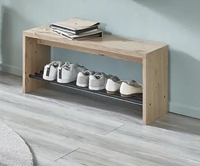 Produktbild von Schuhbank >37449< in eiche, schwarz, MDF, Metall - 80x40x30cm (BxHxT)