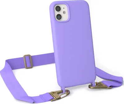 Produktbild von EAZY CASE Handykette Silikon mit Clips 2 in 1 kompatibel mit Apple iPhone 11 Handyhülle mit Kordel, Hülle mit Band, Kette, Lila - Clips Gold