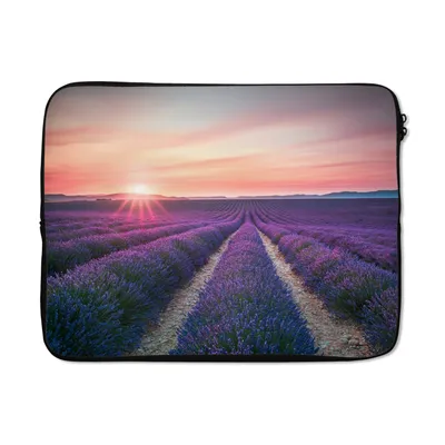 Produktbild von MuchoWow® Laptop Hülle 17 Zoll Laptoptasche Lavendel - Lila - Blumen - Himmel - Zipper - Schutzabdeckung
