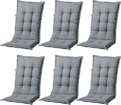 Six grey chair cushions are arranged in two rows on a white background.