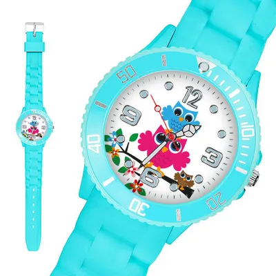 Produktbild von Taffstyle Kinder Armbanduhr Kinder Silikon Armbanduhr mit Eulen Motiv, Himmelblau / 39mm