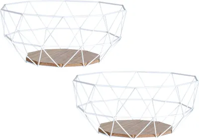 Produktbild von 2er Set Korb Metall Weiß 26x12cm Modern Holz MDF Braun Schüssel Schale Design