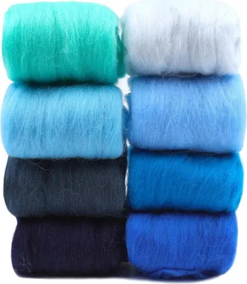 Produktbild von Filzwolle, 80 g Filz Wolle von 8 Farben, Wolle Roving, Filzwolle Trockenfilzen, Nadel Filz Zubehör, Nadel Filz Wolle Kit, Nadel Filz Wolle Set, für Starter DIY Wolle Handwerk, der Ozean