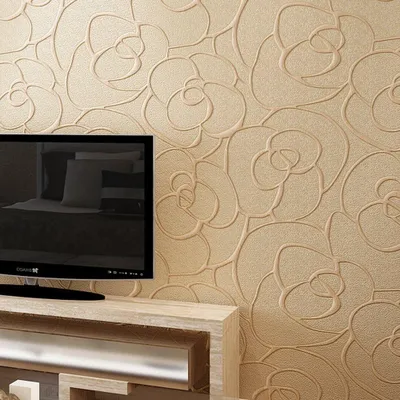 Image de Papier peint intissé avec un motif de roses 3D beige et une texture en relief, rouleau de 0,53 x 10 mètres