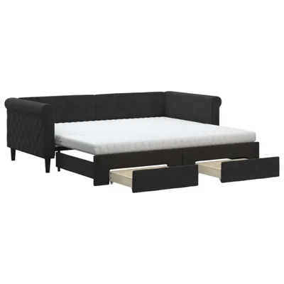 Obrázok produktu pre vidaXL Rozkladacia posteľ so zásuvkami čierna 90x190 cm Velvet