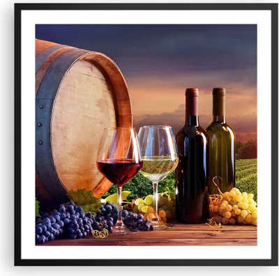 Produktbild von Gerahmtes Poster - Schwarzer Rahmen - Wein Weinberg Sommer - 60x60 cm - Wand Bild - Wanddeko - Wandbilder - Kunstposter - Wandposter - Bilderrahmen - Bilder - Kunstdruck - Wandbild - P2BAC60x60-4125