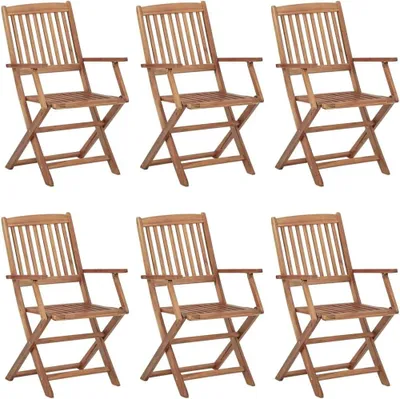Produktbild von 6 klappbare Gartenstühle aus massivem Akazienholz mit Kissen, bis 110 kg belastbar, platzsparend für Terrasse und Garten