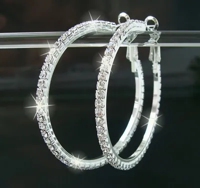 Produktbild von OHRRINGE Creolen 5cm Silber Strass Ohrcreolen Schmuck O945