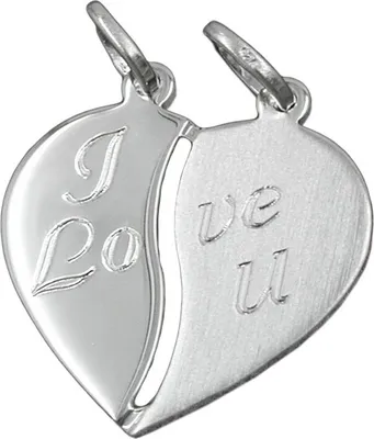 Produktbild von Anhänger Herz mit Gravur I LOVE YOU Partneranhänger 925 Silber Silberanhänger