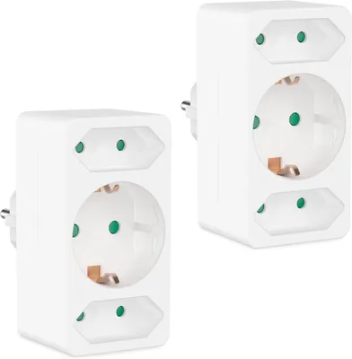 Produktbild von Benon Mehrfachsteckdose, weiß - Set mit 2 Stück - Steckdosenadapter mit Kindersicherung - Doppelsteckdose, 3680W