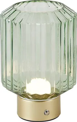 Produktbild von Trio Leuchten - Moderne Tischlampe aus Messing mit grünem Glas, wiederaufladbar – Millie Touch-funktion Dimmer I Dimmbar I Wohnzimmer I Schlafzimmer - Rund - I (nicht austauschbare) LED
