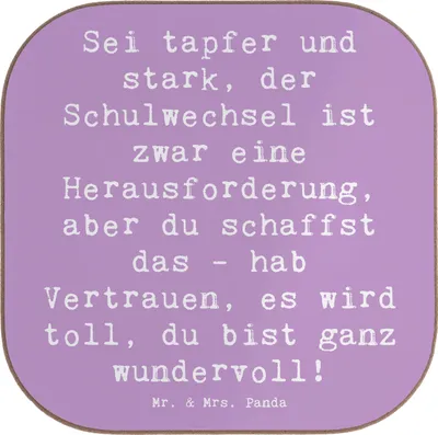 Produktbild von Mr. & Mrs. Panda Tischuntersetzer Spruch Einen Schulwechsel bewältigen - Lavendeltraum - Geschenk, Trost, Motivation, Tassenuntersetzer, gläseruntersetzer, Coaster