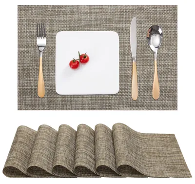 Imagen del producto de Juego de 6 individuales de vinilo tejido, resistentes al calor, lavables, en varios colores, ideales para la cocina y el jardín