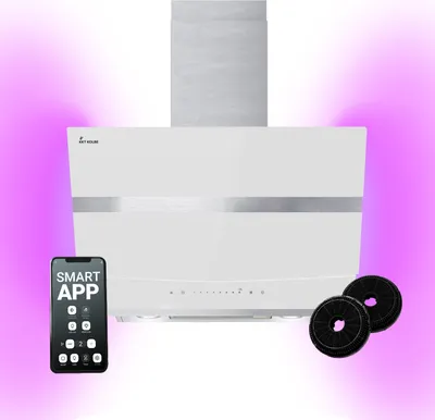 Produktbild von KKT KOLBE Dunstabzugshaube 60 cm 782 cbm/h Umluft Abluft Kopffrei Wandhaube Weiß Glas Smart WiFi App WLAN RGBW-LED-Beleuchtung HERMES6005WM