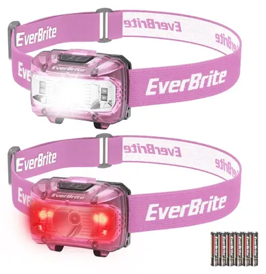 Productafbeelding van EverBrite LED hoofdlamp, 2 stuks, roze, met rood licht en groen licht