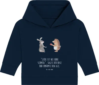 Produktbild von Mr. & Mrs. Panda Organic Baby Hoodie Hase Igel 12. - 18. Monat - French Navy - Geschenk, Lustige Sprüche, Herzschmerz, Kapuzensweatshirt, Kapuzenshirt, Liebe Spruch, und
