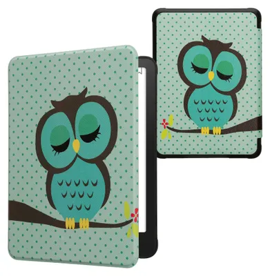 Produktbild von kwmobile Schutzhülle für Amazon Kindle Paperwhite (2024)/Colorsoft Hülle - eReader Flip Case mit Auto Sleep Funktion - Eule Schlaf mit Türkis Braun
