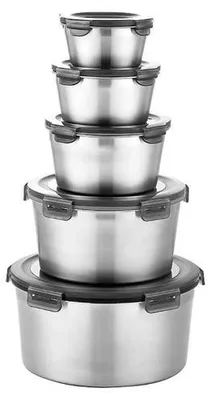 Image de Boîtes alimentaires en acier inoxydable avec couvercle hermétique, lot de 5, boîtes à repas réutilisables, étanches, adaptées au four, au congélateur et au lave-vaisselle