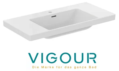 Produktbild von VIGOUR DERBY V3 Möbelwaschtisch 100x48cm mit seitlichen Ablagen mit Hahnloch und Überlauf PflegetectPlus, weiß