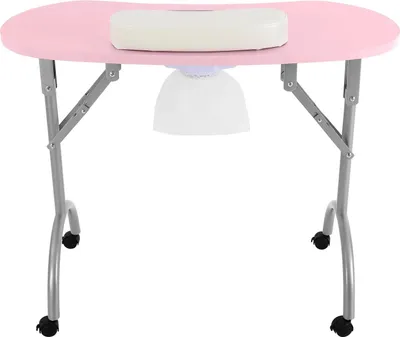 Zdjęcie produktu dla Stolik do manicure – składany stolik do paznokci – przenośny – z kółkami – podparcie nadgarstka – odsysanie pyłu 220–240 V, 5,5 W – 90×40×72,5 cm – nośność 30 kg – różowy