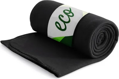 Produktbild von Eco Fleecedecke schwarz aus 100% recyceltem Material +   130x160 ca. 400 g schwer mit Anti-Pilling und Kettelrand
