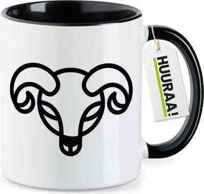 Produktbild von Huuraa Kaffeetasse Widder Sternzeichen Symbol 330ml Schwarz Keramik Kaffeebecher Geschenkidee
