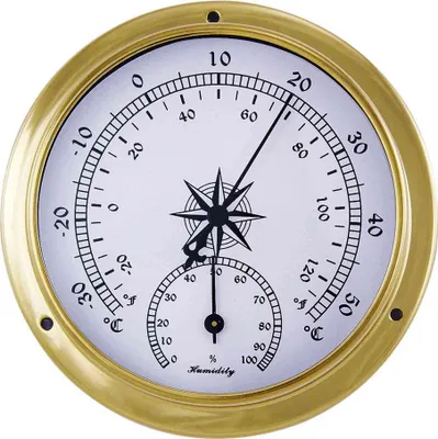 Produktbild von Thermo-Hygrometer aus Messing, 11,5x9x3,4cm – Retro Stil Nautische Dekoration