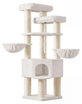Immagine prodotto di Albero per gatti multistrato con pali in sisal spesso | Bianco | 55x55x186,7 cm