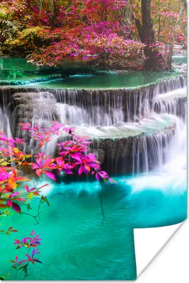 Produktbild von MuchoWow® Poster Wasserfall - Sonne - Bäume - Regenbogen - Natur 120x180 cm - Kunstposter
