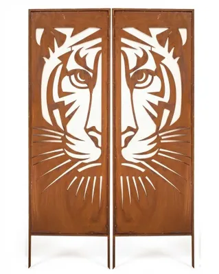 Produktbild von Sichtschutz Metall 2x - 160 cm x 50 cm - Edelrost - Rostoptik Sichtschutz für Garten - Sichtschutzelement - Sichtschutzwand - Gartendekoration (Löwe)