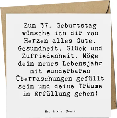 Produktbild von Mr. & Mrs. Panda Glückwunschkarte Spruch 37. Geburtstag Grüße - Weiß - Geschenk, Klappkarte, liebevoll, Überraschungen, Grußkarte, Happy Birthday, faltkarte, Jubiläum
