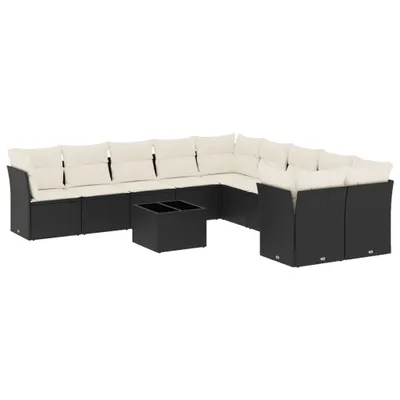 Produktbild von vidaXL 11-tlg. Garten-Sofagarnitur mit Kissen Schwarz Poly Rattan