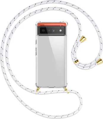 Produktbild von Handykette Backcover-Schutzhülle mit Band (Metall goldfarben) für Google Pixel 6 - weiß/grau