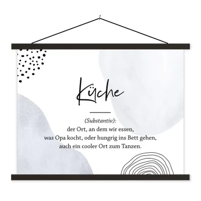 Produktbild von MuchoWow® Textilposter Zitate - Küche - Definition der Küche - Sprichwörter - Wörterbuch 150x113 cm mit schwarzem Rahmen - Wohnzimmer
