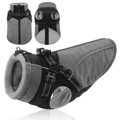 Obrázok produktu pre Nepremokavý a vetruodolný psí kabát, teplý, sivý, veľkosť XXXL, obvod hrudníka 108 cm