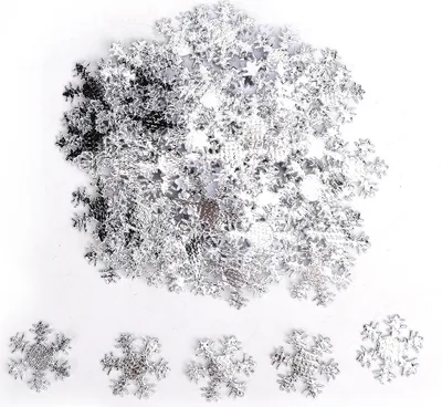 Imagen del producto de 300 unidades de confeti con forma de copos de nieve, decoración navideña, accesorio, adorno festivo.(Confeti plateado de 26 mm)