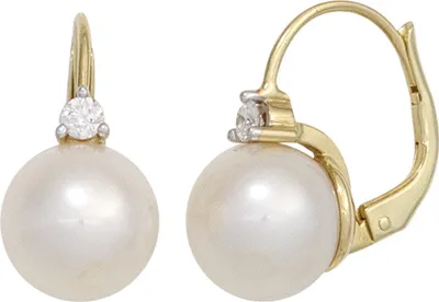Produktbild von JOBO Boutons 585 Gold Gelbgold 2 Süßwasser Perlen 2 Diamanten Ohrringe Ohrhänger