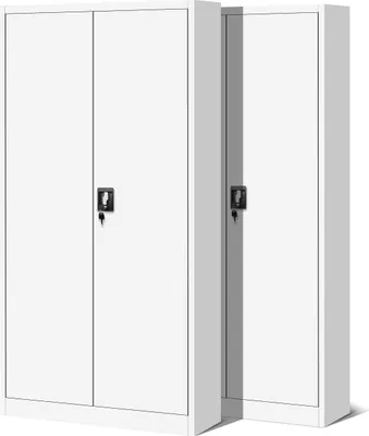 Two white metal cabinets are shown side-by-side against a white background.