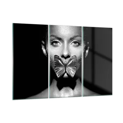 Produktbild von Bilder auf glas - 3 Teile - Frau Schmetterling Mund - 105x70cm - Glasbilder - Wandbilder - Bilder - zum Aufhängen bereit - Wanddekoration aus Glas - Glas Bilder - Wandbild auf Glas - GCE105x70-4637