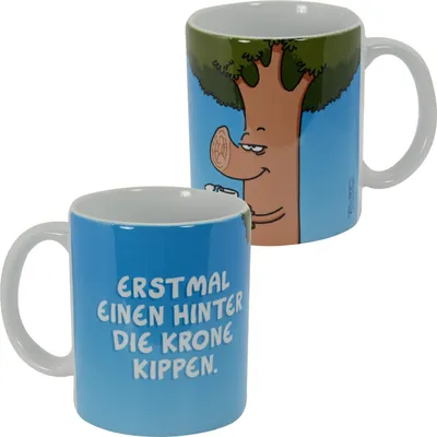 Produktbild von Ralph Ruthe Tasse - Baum Erstmal einen hinter die Krone kippen. Kaffeetasse aus Keramik Blau 320 ml