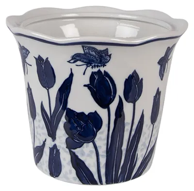 Obrázok produktu pre Clayre & Eef Kvetináč Ø 21x16 cm Biela modrá keramika