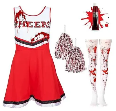 Zdjęcie produktu dla Kostium zombie cheerleaderki dla dziewczynki rajstopy sztuczna krew