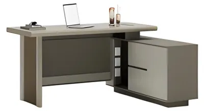 Immagine prodotto di Scrivania grigia e beige con cassetti e vani portaoggetti Organizzazione dell'ufficio