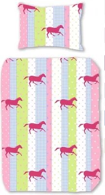 Produktbild von aboutyourhome bettwäsche Kinder Bettwäsche Baumwolle 135x200  80x80 cm Set 2tlg. Rosa Pferde