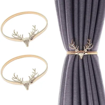 Produktbild von Raffhalter-Set für Gardinen, glänzendes Metall, graviertes Muster, Gardinenschnalle, Gardinenbefestigung